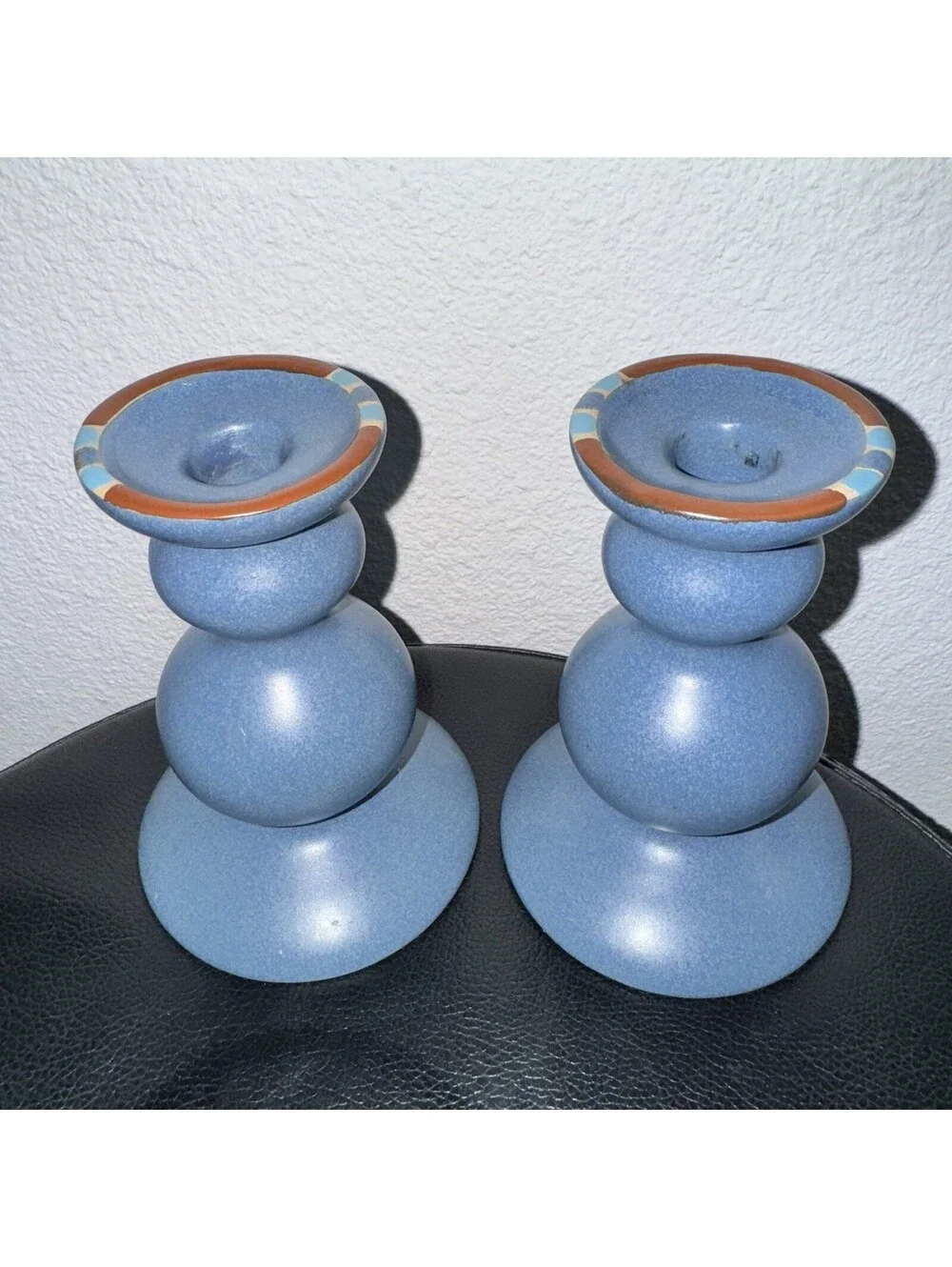 Dansk KW Portugal Blue Ceramic Candlestick Holders Pair Mid Century Modern 5.5”